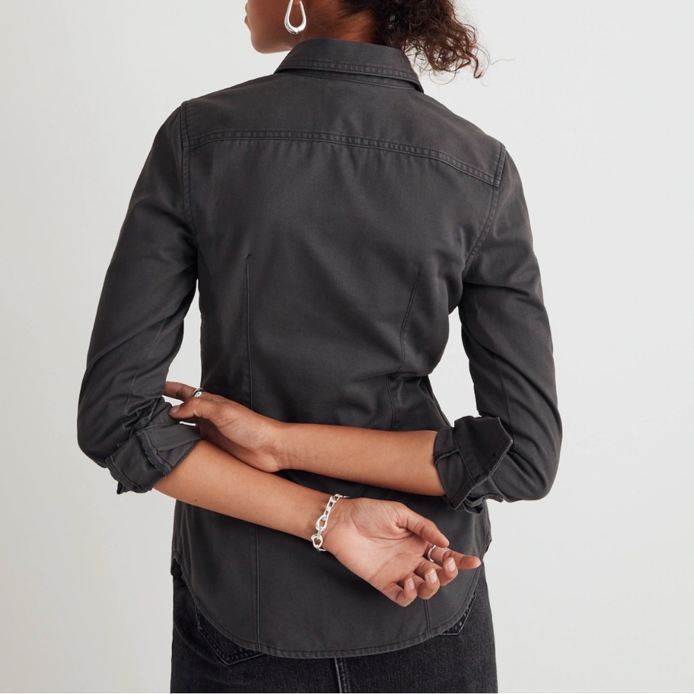 Madewell  Darted Button-Up Shirt in (Re)generative Chino NWT Color Dark pavement - Picture 3 of 8